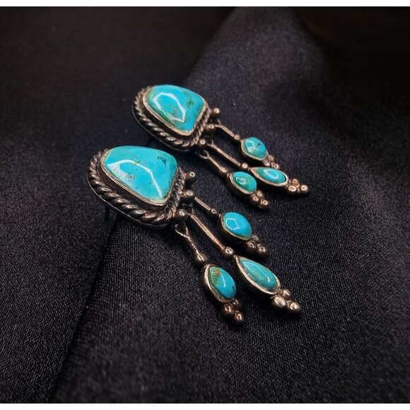 925 Sterling Silver Turquoise Drop Earrings - Picture 5 of 8